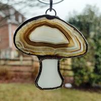 Mushrooms Agate Geode and Stained Glass Suncatchers, Set of Two