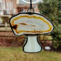 Mushrooms Agate Geode and Stained Glass Suncatchers, Set of Two