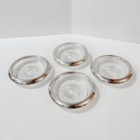 Vintage Leonard Silver Plated and Glass Coasters, Set of Four