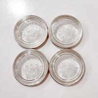 Vintage Leonard Silver Plated and Glass Coasters, Set of Four