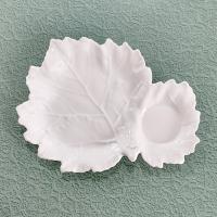 Set of 3 Vintage White Ceramic Leaf Shaped Snack Trays with Drink Holders, Leaf Appetizer Plates