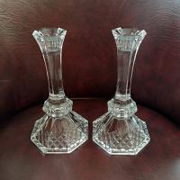 Vintage Crystal Candlestick Holders, Set of 2, Anchor Hocking Legacy Candle Stick Holders