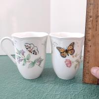 Vintage Lenox Butterfly Mugs, Set of Two, Monarch and Eastern Tailed Blue Butterfly Designs