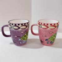 Vintage Laurie Gates Hydrangea Ceramic Pink and Purple Spongeware Coffee Tea Mugs, Set of Two