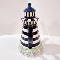 Vintage Lighthouse Ceramic Teapot, Cracker Barrel 1995 Black and White Striped Lighthouse Tea Pot