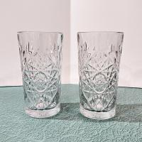 Vintage Libbey Hobstar Cooler Glasses, Heavy 16 Ounce Glass Tumblers, Set of 2