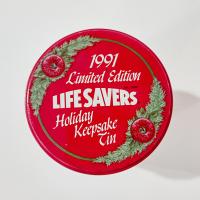 Vintage 1991 Limited Edition Lifesavers Candy Cylinder Tin, Holiday Keepsake Storage Metal Tin Box