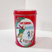 Vintage 1991 Limited Edition Lifesavers Candy Cylinder Tin, Holiday Keepsake Storage Metal Tin Box