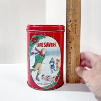 Vintage 1991 Limited Edition Lifesavers Candy Cylinder Tin, Holiday Keepsake Storage Metal Tin Box