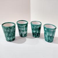 Vintage Limoncello Ceramic Shot Glasses Cups, Set of 4, Lemon Design Yellow and Green Barware