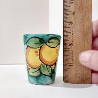 Vintage Limoncello Ceramic Shot Glasses Cups, Set of 4, Lemon Design Yellow and Green Barware