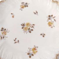 Antique Limoges France Yellow Roses Floral Scalloped 8 1/2" Porcelain Plate