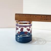 Vintage Blue and Red Gold Rimmed Lowball Glasses, Set of Two