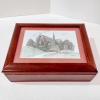 Vintage Loyola College Memorial Chapel Wooden Jewelry Keepsake Box, Martin Barry Ink and Watercolor Art Print