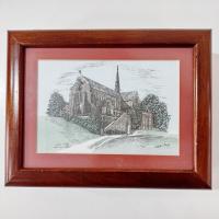 Vintage Loyola College Memorial Chapel Wooden Jewelry Keepsake Box, Martin Barry Ink and Watercolor Art Print