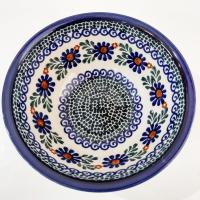 Vintage Polish Pottery Floral Geometric Hand Painted Bowl, Ceramic Soup Candy Nut Serving Bowl