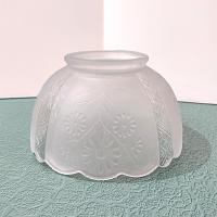 Vintage Frosted and Clear Glass Large Lamp Shade with Floral Daisy and Lattice Design, Art Deco Glass Light Cover