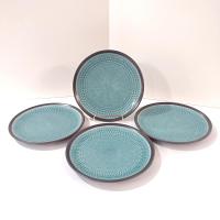 Mikasa Maddox Blue Salad Plate, Teal Blue and Gray Ceramic Salad Snack Plates