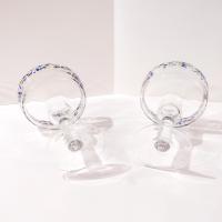 Vintage Hand Blown Confetti Margarita Glasses, Set of Two, Blue and Yellow Fiesta Cocktail Glasses