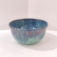 Artisan Blue Green Drip Glaze Ceramic Bowl, Hand Crafted Pottery