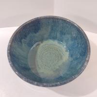 Artisan Blue Green Drip Glaze Ceramic Bowl, Hand Crafted Pottery