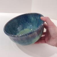 Artisan Blue Green Drip Glaze Ceramic Bowl, Hand Crafted Pottery