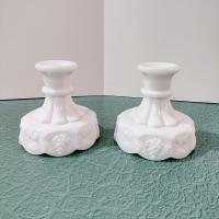 Vintage Colony Harvest Milk Glass Candlestick Holders, Set of Two