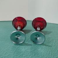 Vintage Paden City Glades Ruby Red Wine Glasses with Chrome Stems, Set of Two