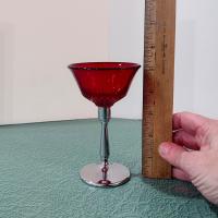 Vintage Paden City Glades Ruby Red Wine Glasses with Chrome Stems, Set of Two