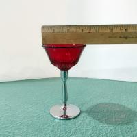 Vintage Paden City Glades Ruby Red Wine Glasses with Chrome Stems, Set of Two