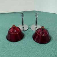 Vintage Paden City Glades Ruby Red Wine Glasses with Chrome Stems, Set of Two