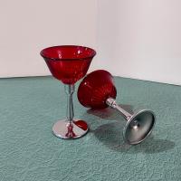 Vintage Paden City Glades Ruby Red Wine Glasses with Chrome Stems, Set of Two