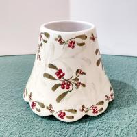 Vintage Yankee Candle Ceramic Shade Jar Topper, Red and Green Mistletoe Design, Holiday Decoration