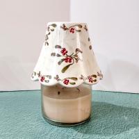 Vintage Yankee Candle Ceramic Shade Jar Topper, Red and Green Mistletoe Design, Holiday Decoration