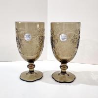 Vintage NEW Princess House Fantasia Mocha Iced Tea Glasses, Amber Smoky Brown Floral Glass Goblets, Set of Two