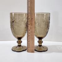 Vintage NEW Princess House Fantasia Mocha Iced Tea Glasses, Amber Smoky Brown Floral Glass Goblets, Set of Two