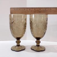 Vintage NEW Princess House Fantasia Mocha Iced Tea Glasses, Amber Smoky Brown Floral Glass Goblets, Set of Two