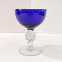 Vintage Morgantown Cobalt Blue Golf Ball Champagne Wine Tall Sherbet Glasses, Set of 4, Ritz Blue Coupe Glasses
