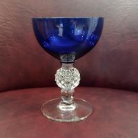 Vintage Morgantown Cobalt Blue Golf Ball Champagne Wine Tall Sherbet Glasses, Set of 4, Ritz Blue Coupe Glasses