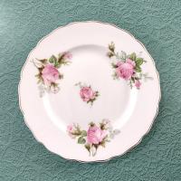 Vintage Canonsburg Moss Rose Bread Appetizer Plates, Set of 5, Pink Floral MCM Plates