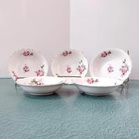 Vintage Canonsburg Moss Rose Dessert Fruit Bowls, Set of 5, MCM Pink Floral Trinket Jewelry Soap Dishes