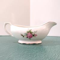 Vintage Canonsburg Moss Rose Gravy Boat Pitcher, MCM Pink Floral Sauce Boat