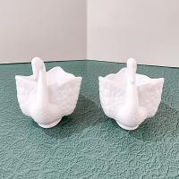 Vintage Imperial Milk Glass Swan Figurative Bowls, Swan Trinket Candy Dishes, Set of 2