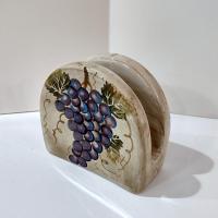 Vintage Purple and Green Grape Cluster Tuscan Style Ceramic Napkin Holder, Hand Painted Pottery