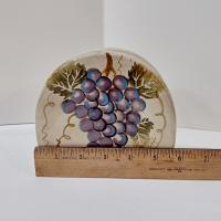 Vintage Purple and Green Grape Cluster Tuscan Style Ceramic Napkin Holder, Hand Painted Pottery