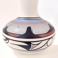 Vintage Native American Navajo Hand Painted Ceramic Wall Vase, Cheryl Maryboy Signed Pottery, Southwestern Style Half Hanging Pocket Vase