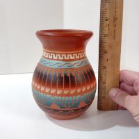 Vintage Navajo Red Clay Etched Hand Crafted Pottery Vase, Authentic Signed Native American Indian Ceramic Pot, New Mexico Art