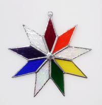 Nine Pointed Star Suncatcher, Rainbow Baha'i Stained Glass Star, Custom Colors Available