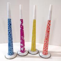 Vintage Tin Litho Metal Noise Maker Horns, Set of 4, 1950's Party Noisemaker Blowers