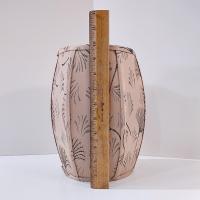 Vintage Oblong Balloon Shaped Fabric Lamp Shade with Fan Print Design, Neutral Beige and Black Patterned Lampshade